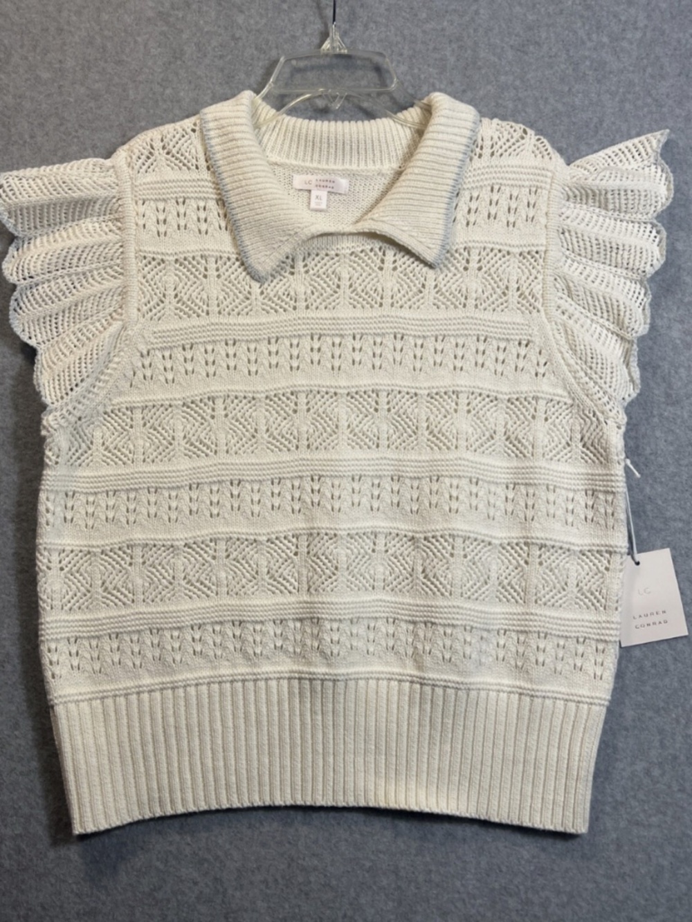 Lauren Conrad Womens xXL Open Knit Faux Crochet Flutter Sleeve Top Cottage Core
